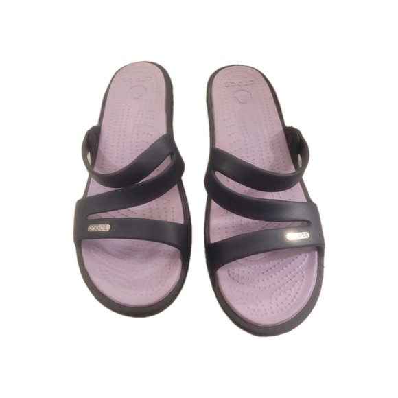 CROCS Shoes - Crocs Size 10  Heeled Patricia Sandals Blue With  Purple Insoles